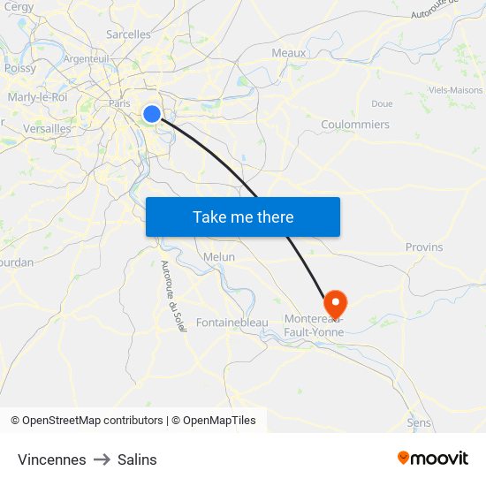 Vincennes to Salins map