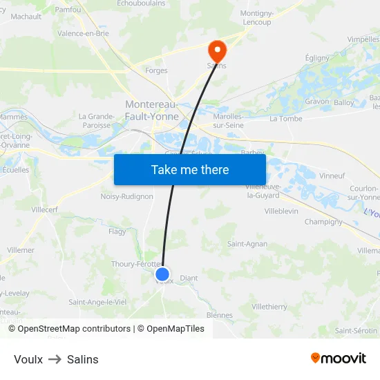 Voulx to Salins map