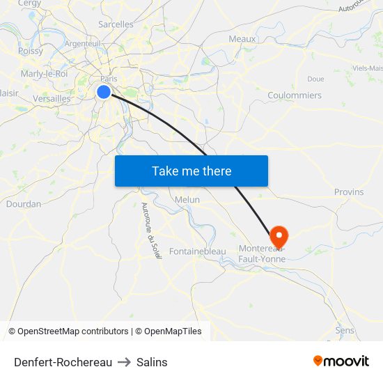 Denfert-Rochereau to Salins map