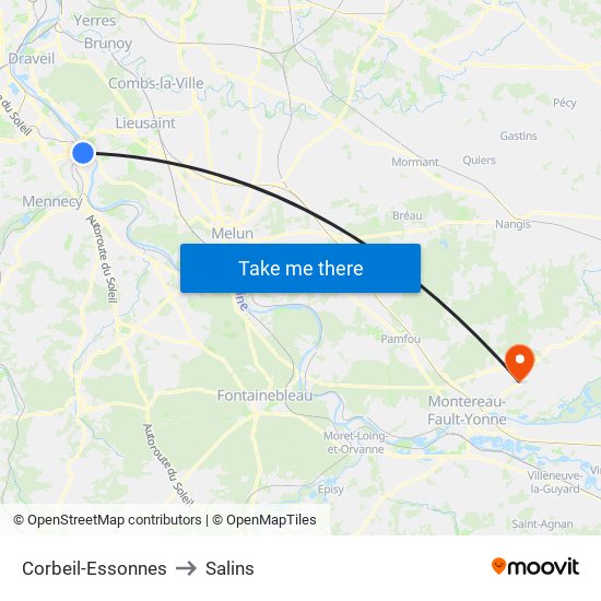 Corbeil-Essonnes to Salins map