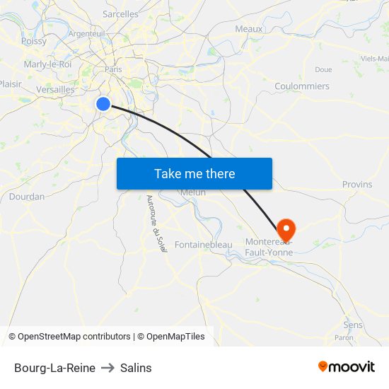Bourg-La-Reine to Salins map
