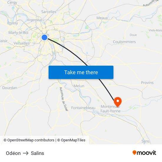 Odéon to Salins map