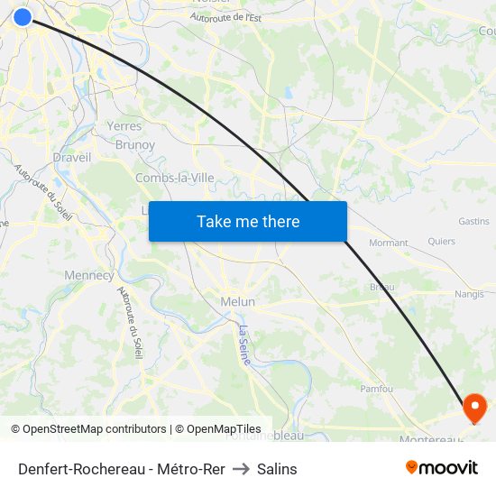Denfert-Rochereau - Métro-Rer to Salins map