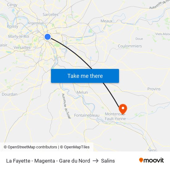 La Fayette - Magenta - Gare du Nord to Salins map