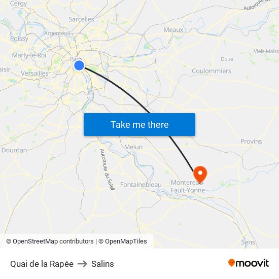 Quai de la Rapée to Salins map