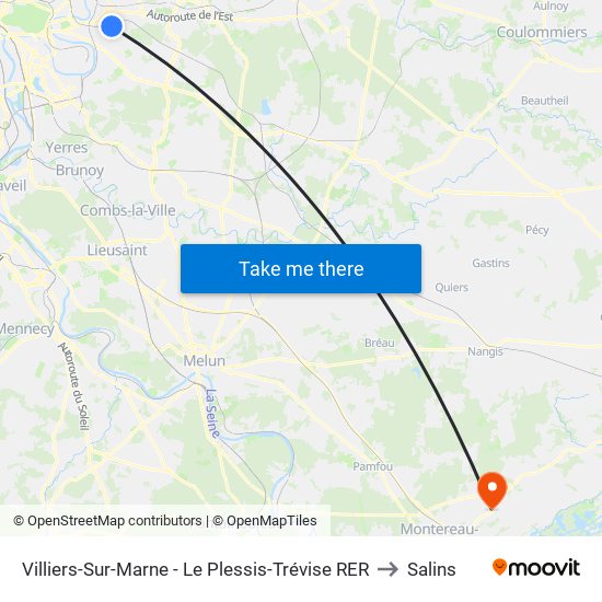 Villiers-Sur-Marne - Le Plessis-Trévise RER to Salins map