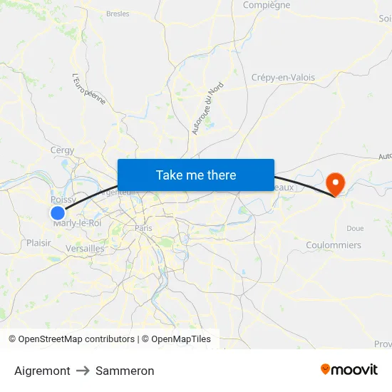 Aigremont to Sammeron map