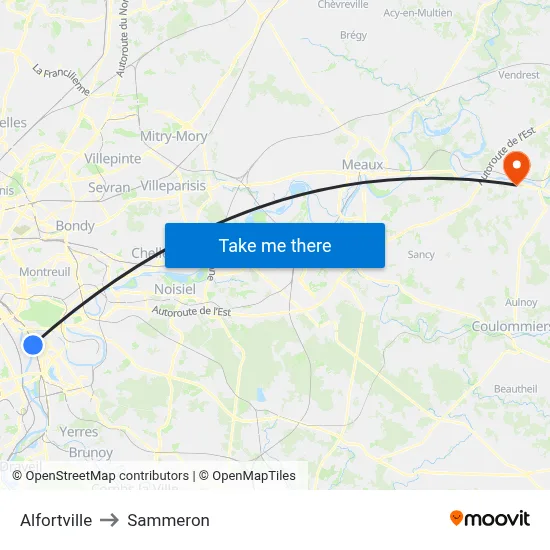 Alfortville to Sammeron map