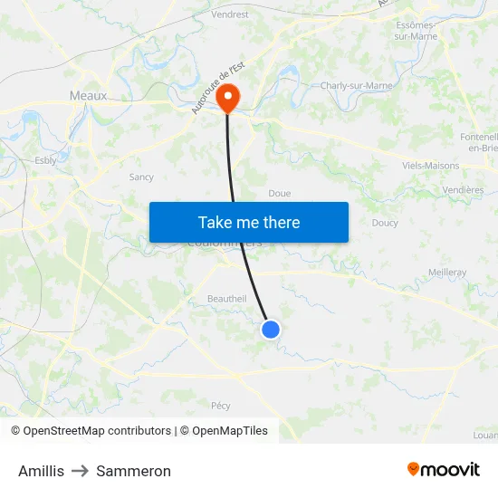 Amillis to Sammeron map