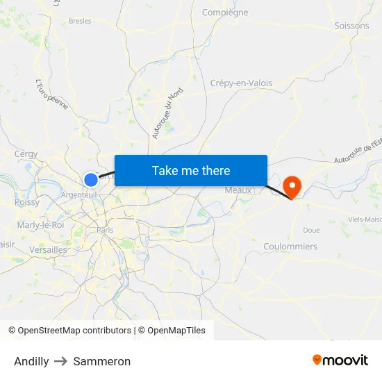 Andilly to Sammeron map