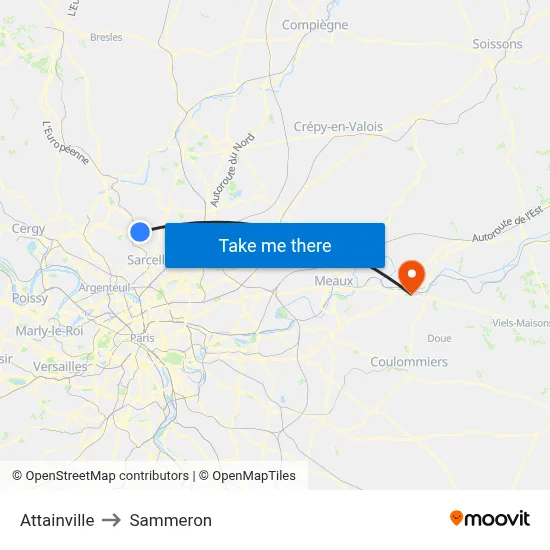 Attainville to Sammeron map