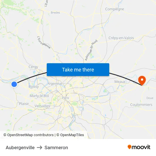 Aubergenville to Sammeron map