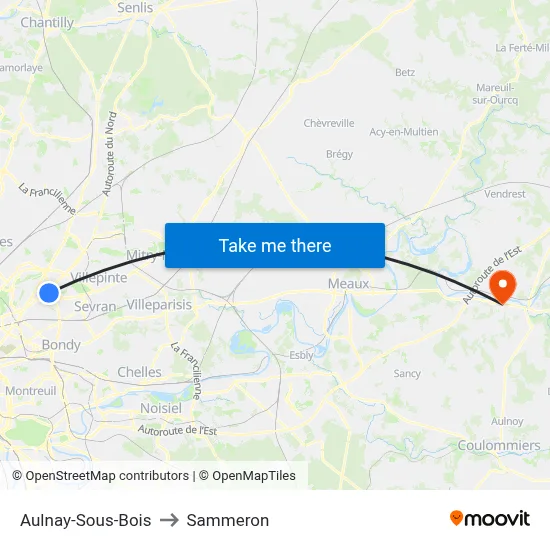 Aulnay-Sous-Bois to Sammeron map
