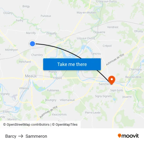 Barcy to Sammeron map