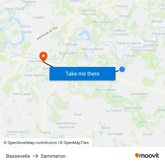 Bassevelle to Sammeron map