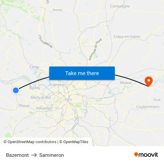 Bazemont to Sammeron map