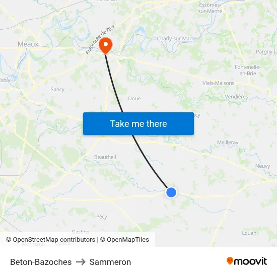 Beton-Bazoches to Sammeron map