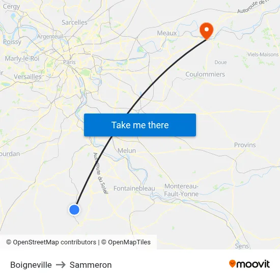 Boigneville to Sammeron map