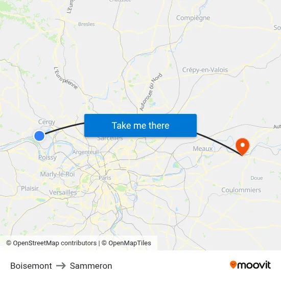 Boisemont to Sammeron map