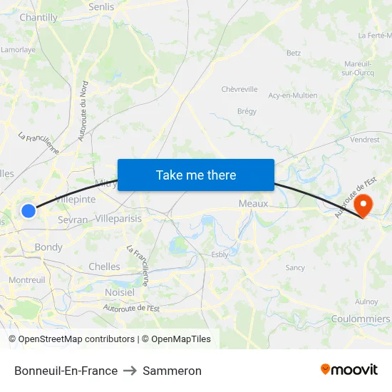 Bonneuil-En-France to Sammeron map