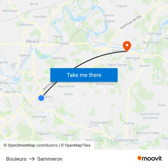 Bouleurs to Sammeron map