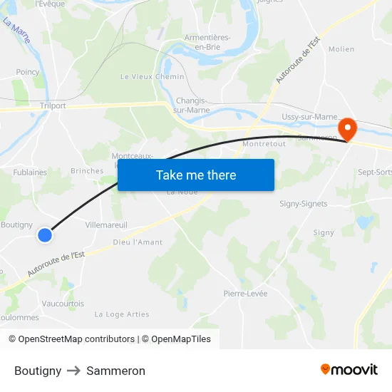 Boutigny to Sammeron map
