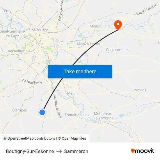 Boutigny-Sur-Essonne to Sammeron map
