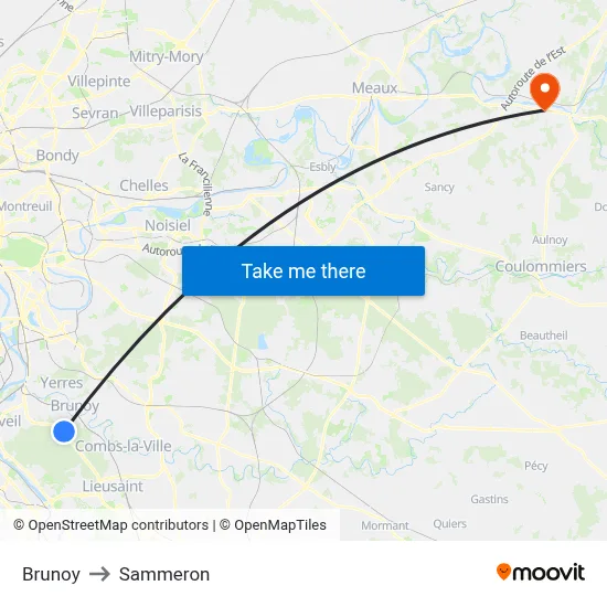 Brunoy to Sammeron map