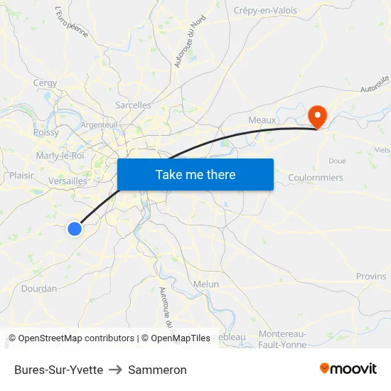 Bures-Sur-Yvette to Sammeron map