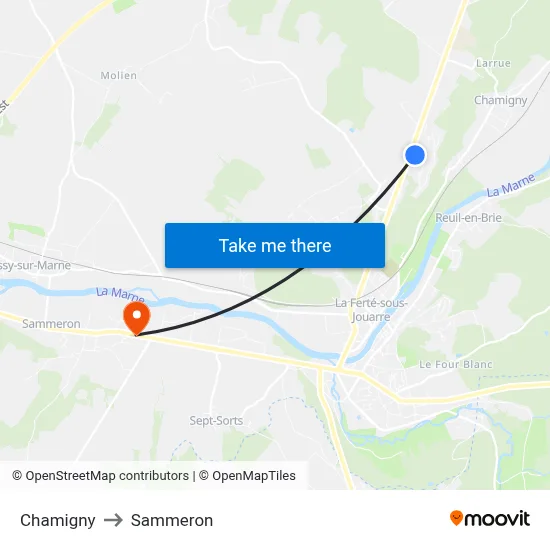 Chamigny to Sammeron map
