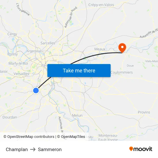 Champlan to Sammeron map
