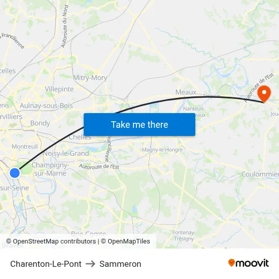 Charenton-Le-Pont to Sammeron map