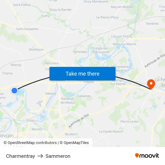 Charmentray to Sammeron map