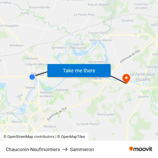 Chauconin-Neufmontiers to Sammeron map
