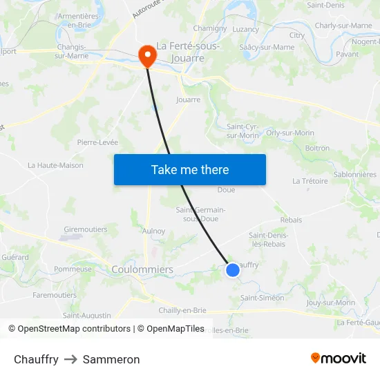 Chauffry to Sammeron map