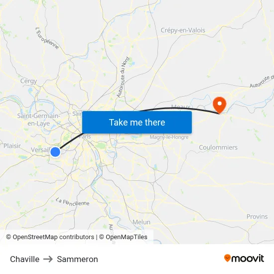 Chaville to Sammeron map