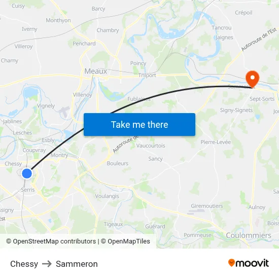 Chessy to Sammeron map