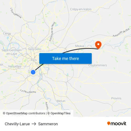 Chevilly-Larue to Sammeron map