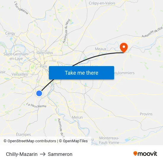 Chilly-Mazarin to Sammeron map