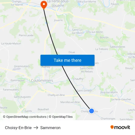 Choisy-En-Brie to Sammeron map