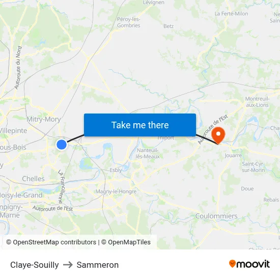 Claye-Souilly to Sammeron map