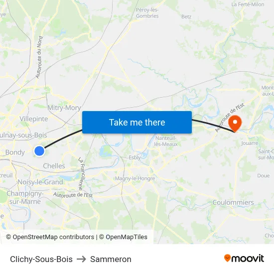Clichy-Sous-Bois to Sammeron map