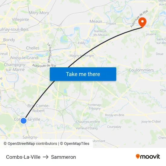 Combs-La-Ville to Sammeron map