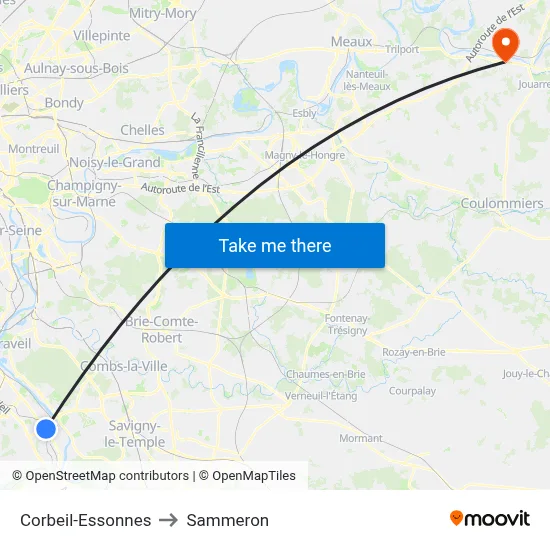 Corbeil-Essonnes to Sammeron map