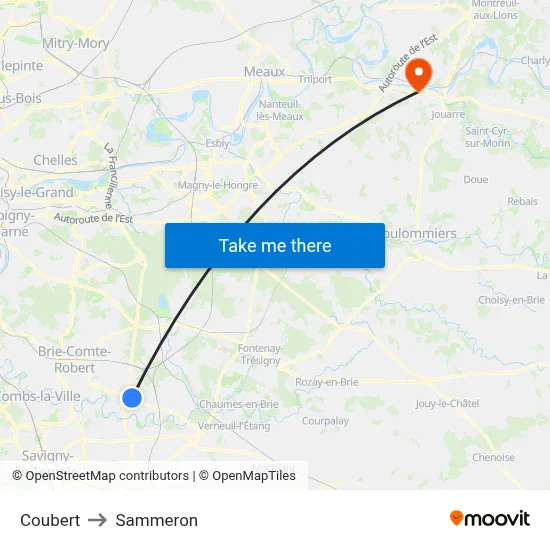 Coubert to Sammeron map