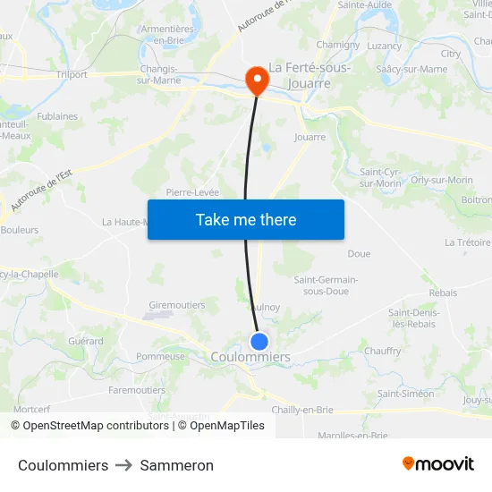 Coulommiers to Sammeron map