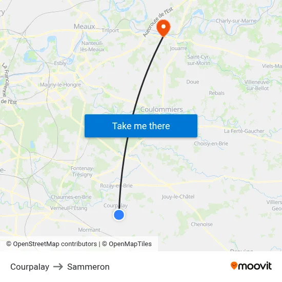 Courpalay to Sammeron map