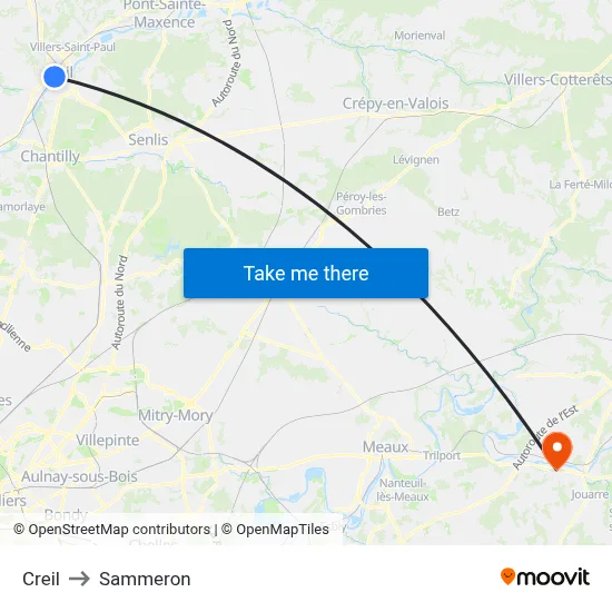 Creil to Sammeron map