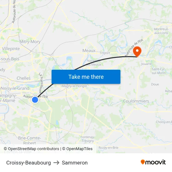 Croissy-Beaubourg to Sammeron map