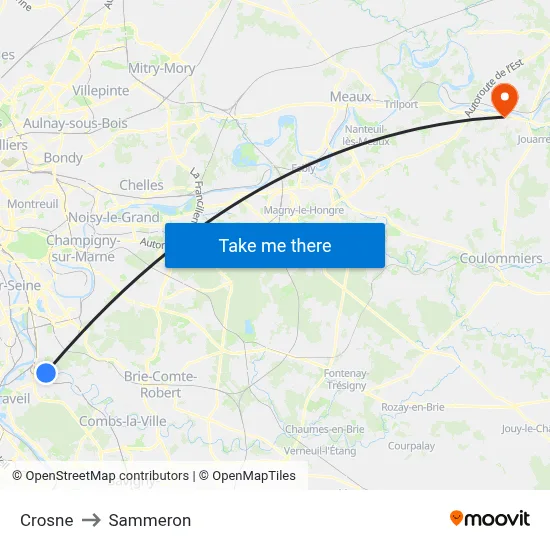 Crosne to Sammeron map
